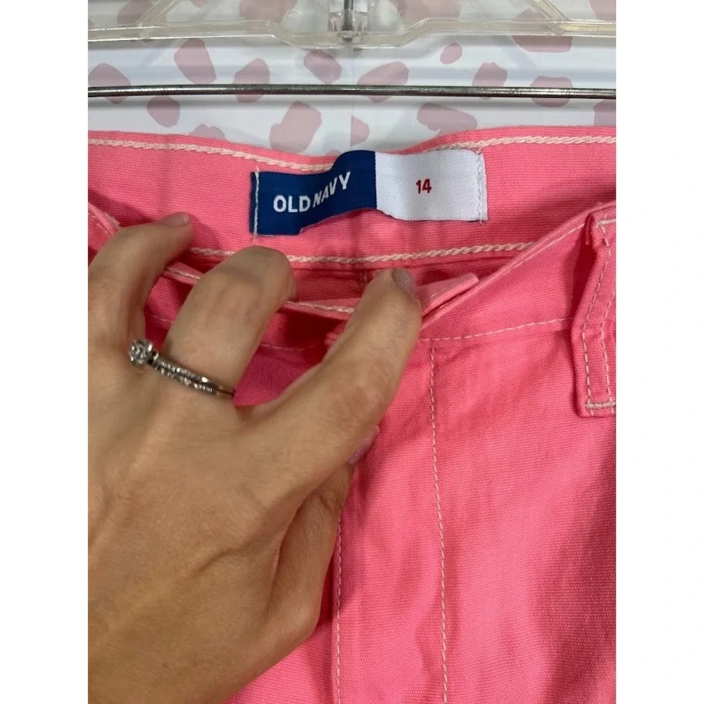 Old Navy Girls‎ Pink Carpenter Pants High Waisted Utility Canvas Size 14 NWT